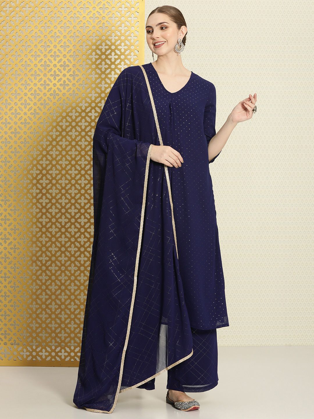 Dhiyona PD Women Women Self Design Regular Jashn Kurta With Palazzos & Dupatta