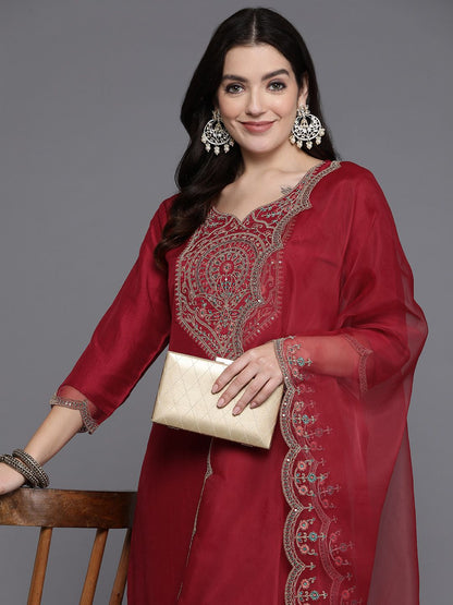 Dhiyona IE Women Floral Yoke Design Regular Kurta with Trousers & With Dupatta