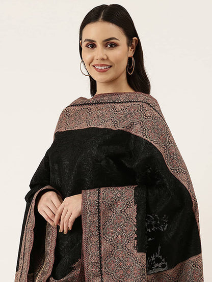 Dhiyona PA Women Black Embroidered Ethnic Motifs Shawl