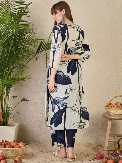 Dhiyona IE Women's Floral Printed Pure Cotton Kurta with Trousers