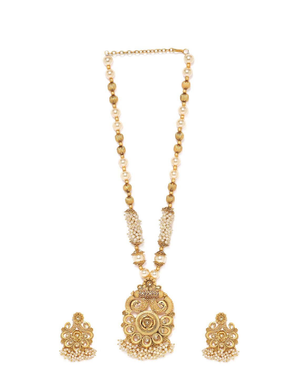 Dhiyona RJ Women's Gold-Plated Stone Studded & Beaded Necklace Set