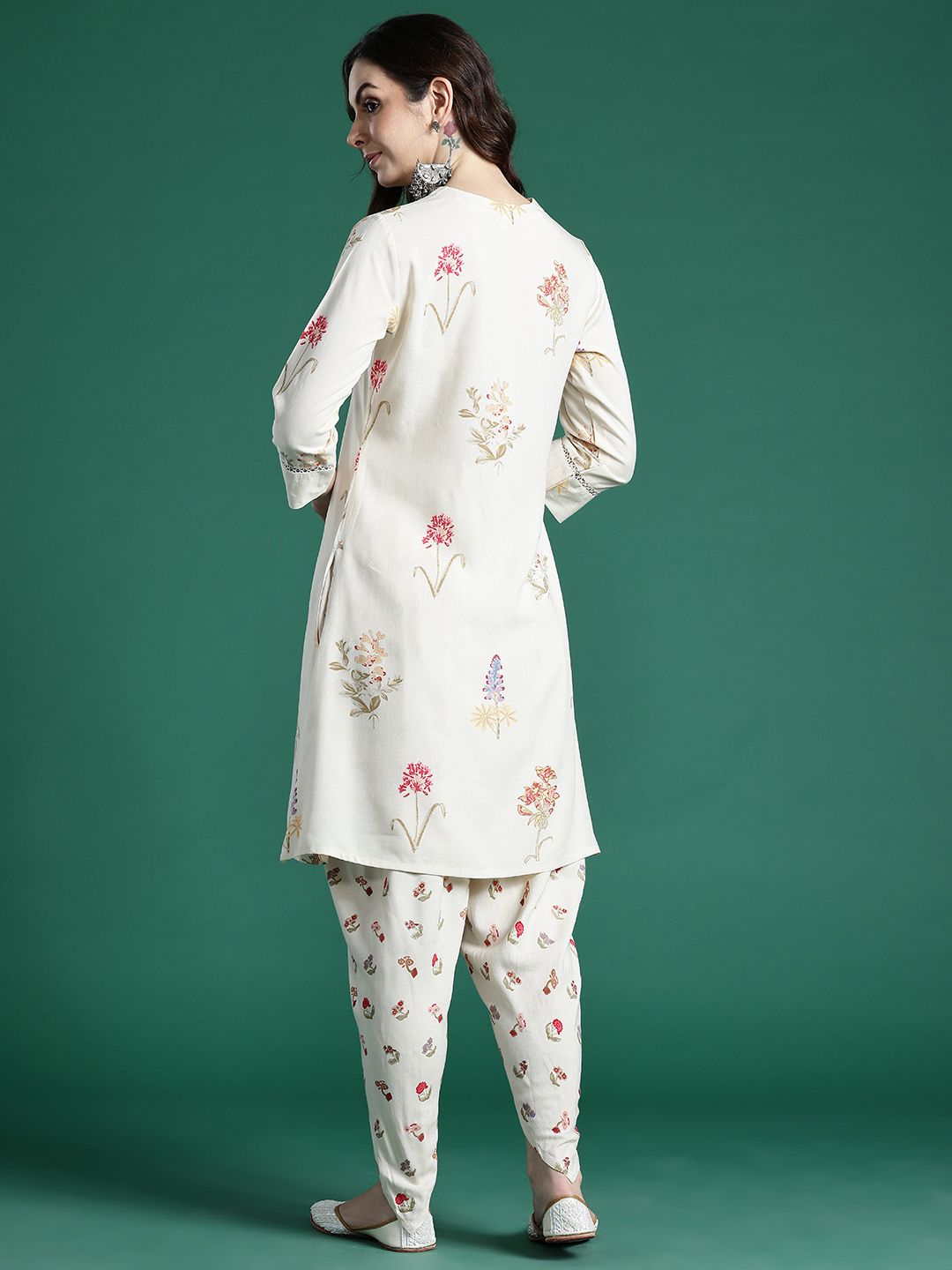 Floral Printed Regular Fusion Kurta with Dhoti Pants
