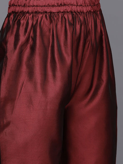 Dhiyona VA Women's Maroon Ethnic Motifs Kurta with Trousers & Dupatta