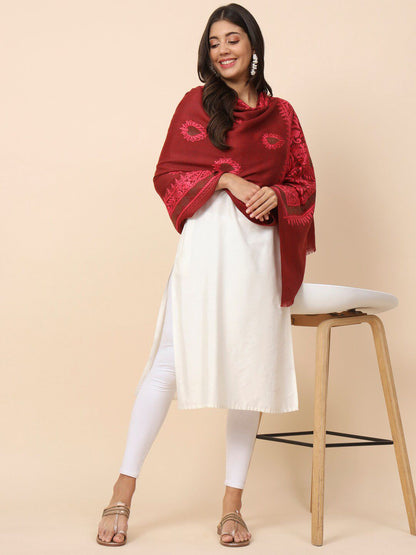 Dhiyona PA Ethnic Motifs Embroidered Woollen Shawl