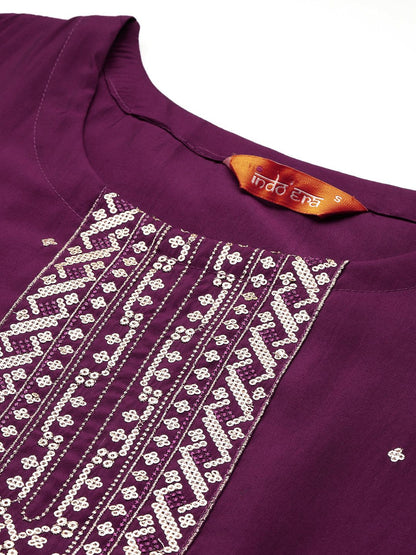 Ethnic Motifs Embroidered Sequinned Kurta with Trousers & With Dupatta