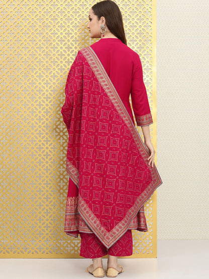Dhiyona OD  Women Pink Bandhani Kurta with Trousers & With Dupatta