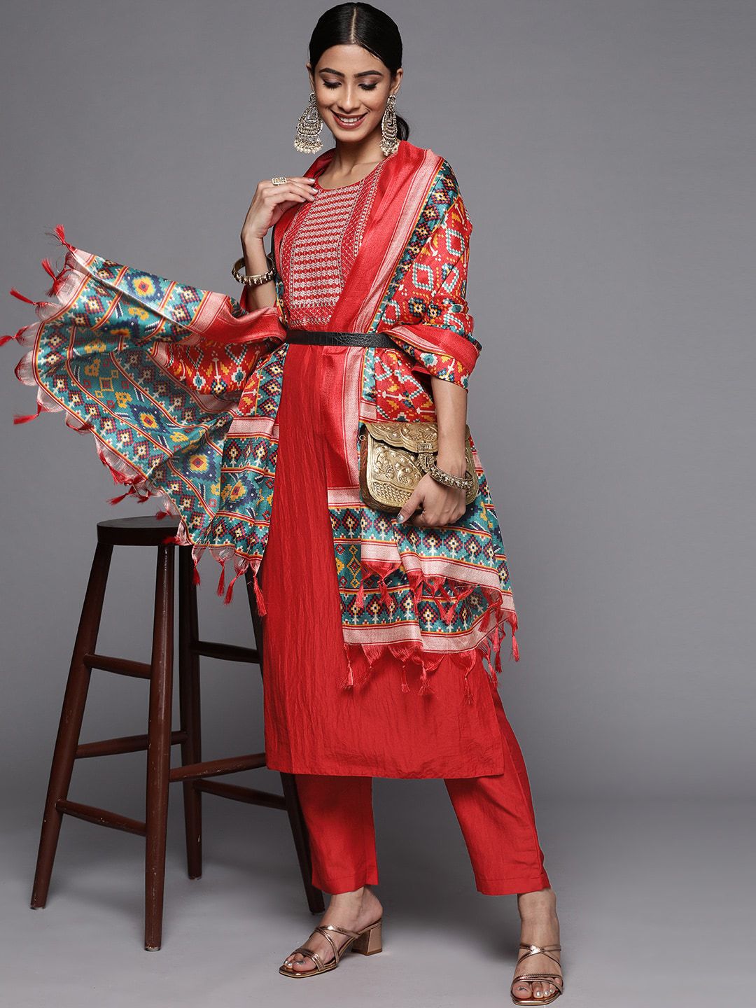 Dhiyona VA Women's Ethnic Motifs Embroidered Sequinned Kurta with Trousers & Dupatta