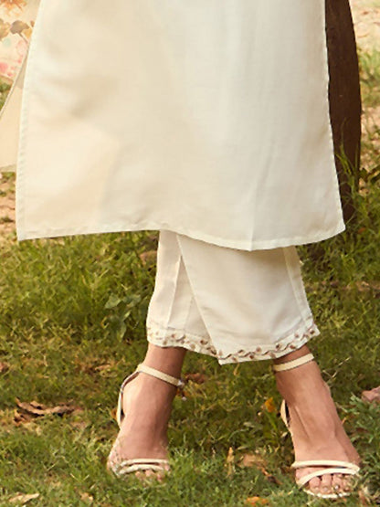Dhiyona IE Ethnic Motifs Embroidered Tie-Up Neck Straight Kurta with Trousers & Dupatta