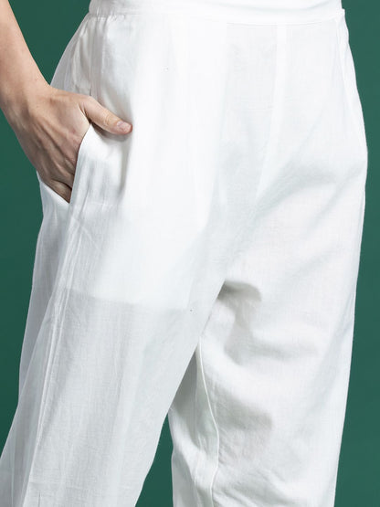 Dhiyona IE Ethnic Motifs Printed Panelled Pure Cotton Kurta with Trousers & Dupatta