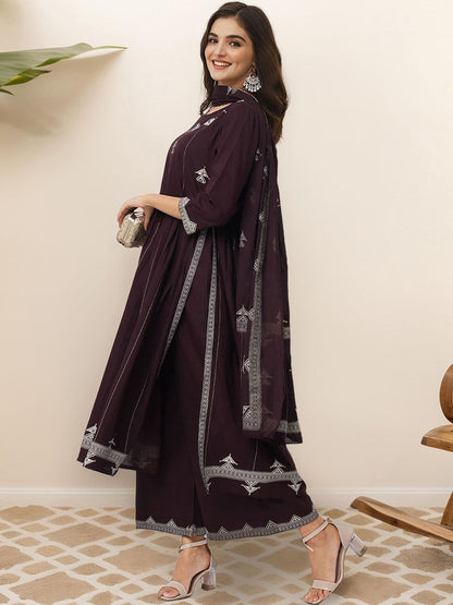 Dhiyona IS Women's Ethnic Motifs Printed Pure Cotton Kurta With Palazzos & Dupatta