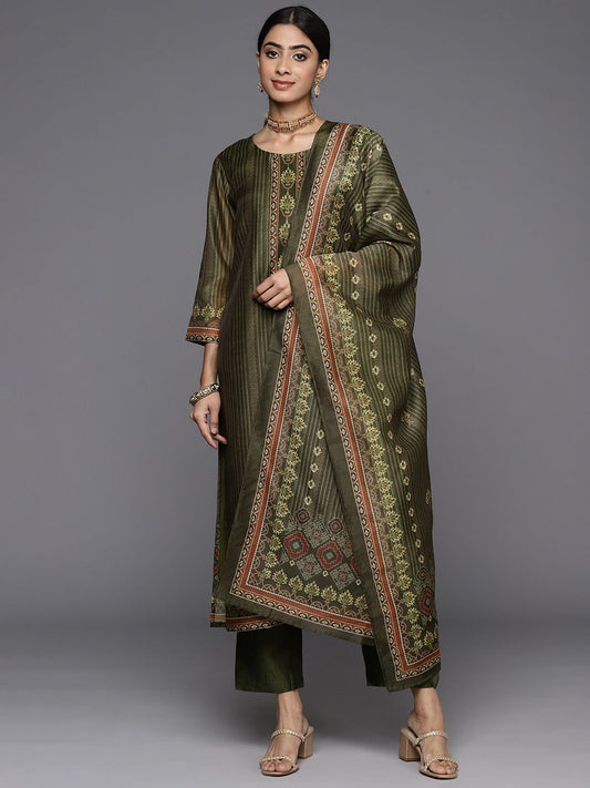 Dhiyona VA Women's Ethnic Motifs Printed Chanderi Silk Kurta with Trousers & With Dupatta