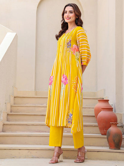 Dhiyona IE Floral Printed Pure Cotton Tunic With Trousers Co-Ords