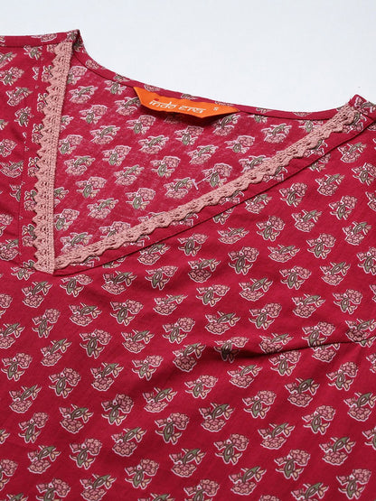 Dhiyona IE Floral Printed Regular Pure Cotton Kurta with Trousers