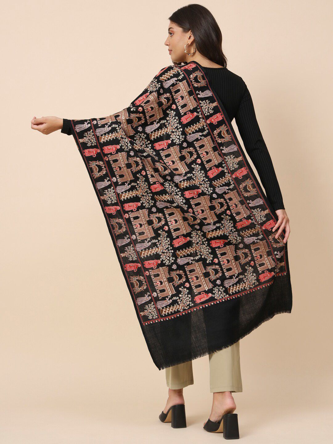 Dhiyona PA Ethnic Motifs Embroidered Pure Wool Shawl