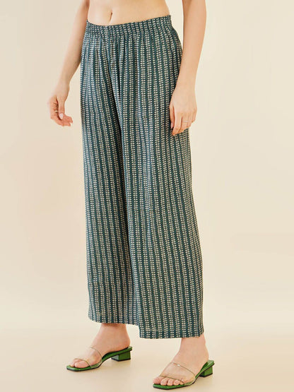 Dhiyona SO Women's Green Ethnic Motifs Printed A-Line Gotta Patti A-Line Kurta With Palazzos