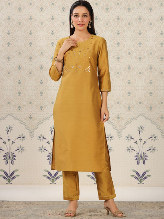 Dhiyona OD  Geometric Embroidered Mirror Work Kurta With Trousers