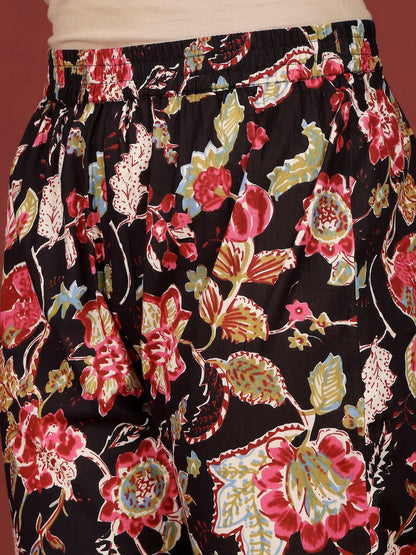 Dhiyona VA Women'sFloral Printed Thread Work Pure Cotton Kurta With Trousers & Dupatta