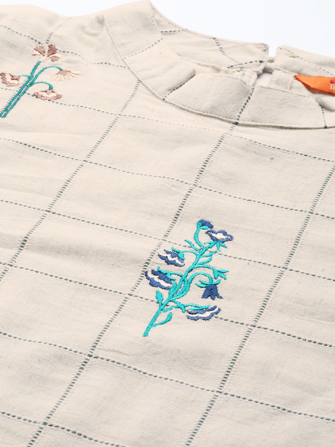 Dhiyona IE Women Off-White & Green Checked A-Line Kurta