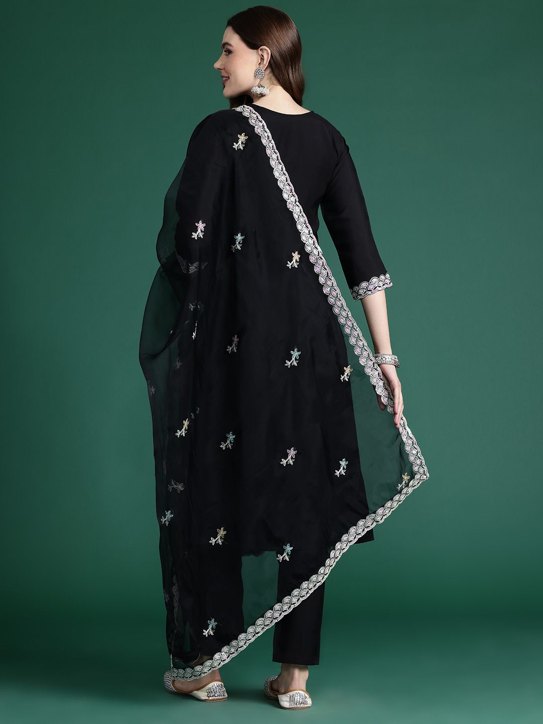 Ethnic Motifs Embroidered Sequinned Kurta with Trousers & With Dupatta