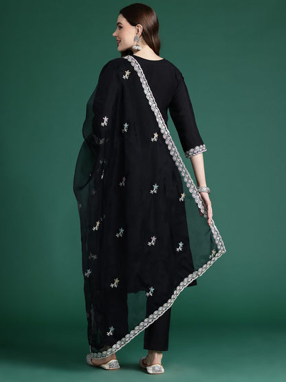 Ethnic Motifs Embroidered Sequinned Kurta with Trousers & With Dupatta