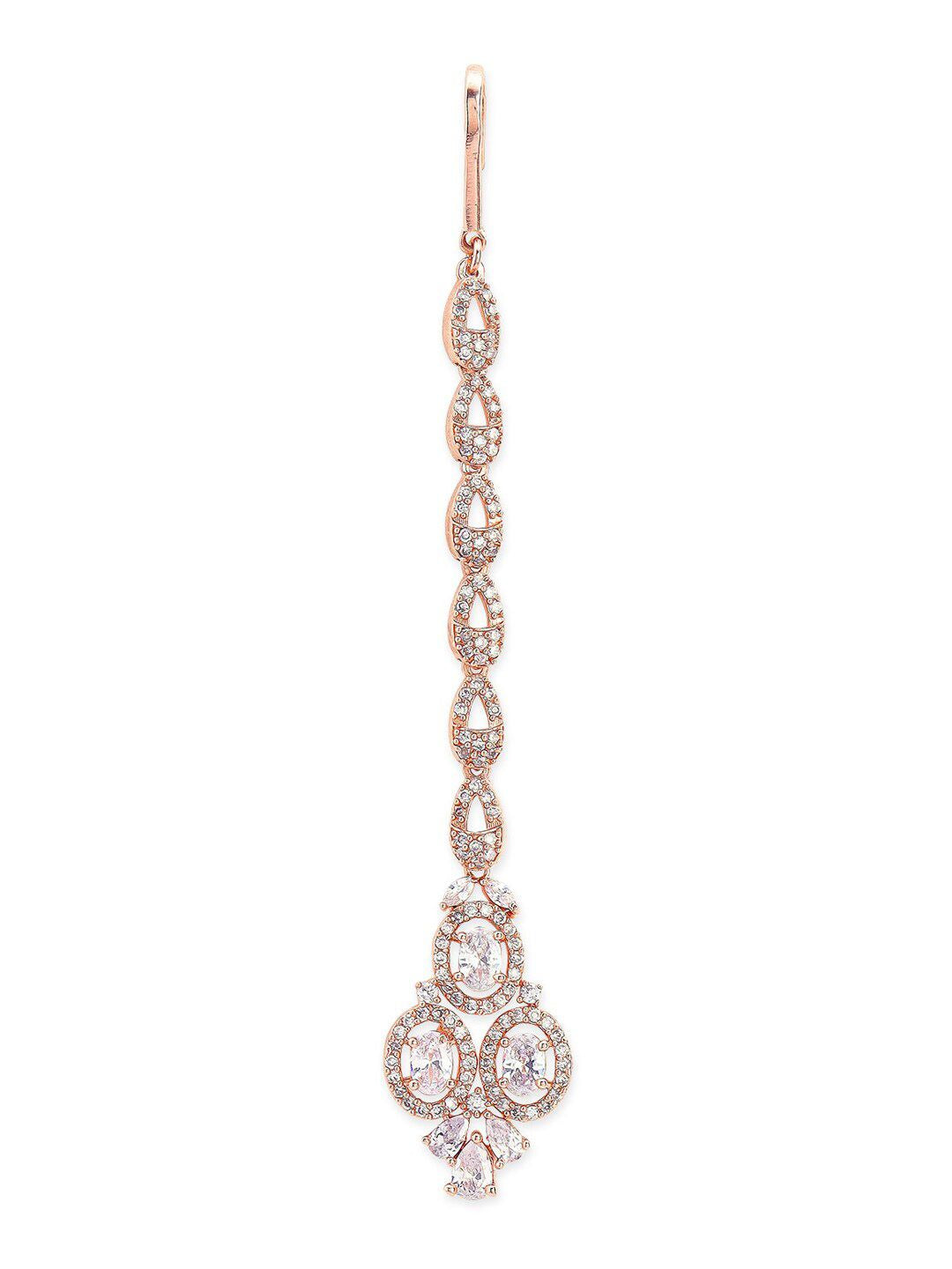 Dhiyona RJ Women's Rose Gold-Plated White AD-Studded Maang Tikka
