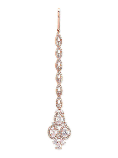 Dhiyona RJ Women's Rose Gold-Plated White AD-Studded Maang Tikka