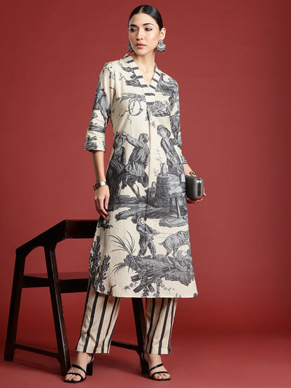 Printed Linen Kurta with Trousers