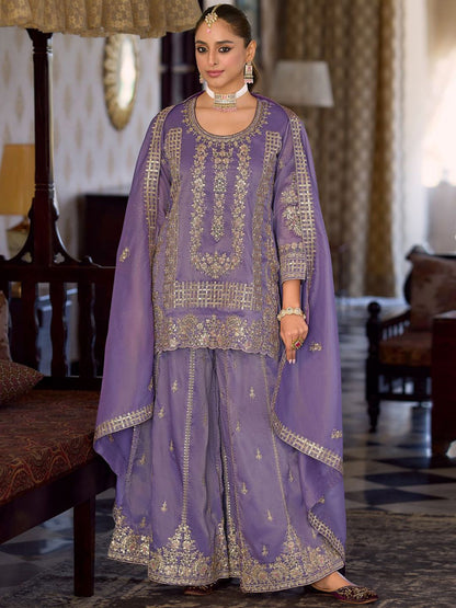 Women Ethnic Motifs Embroidered Regular Sequinned Kurta with Palazzos & With Dupatta