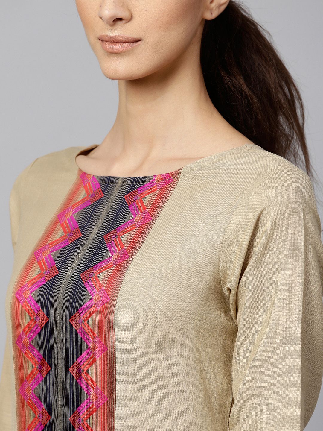 Dhiyona IE Muted Hazelnut Geometric Yoke Kurta Set
