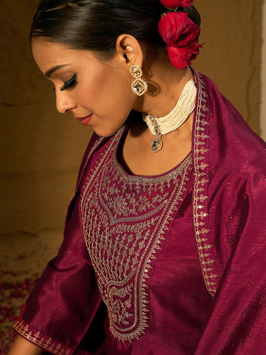 Dhiyona IE Ethnic Motifs Embroidered Sequinned Straight Kurta with Trousers & With Dupatta