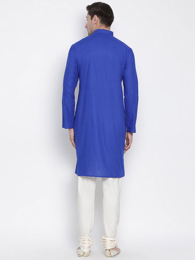 Men's Blue Cotton Linen Straight Kurta Pyjama Set