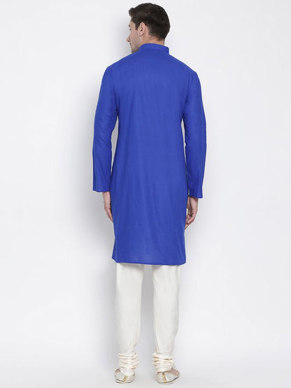 Men's Blue Cotton Linen Straight Kurta Pyjama Set