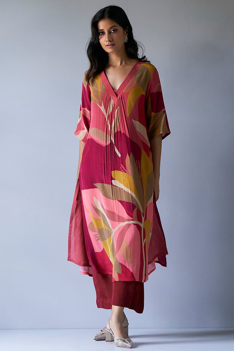 Women's Maroon Crepe Silk Printed Co-ord Set