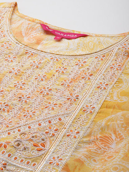 Dhiyona VA Women'sPaisley Printed Sequinned Kurta With Trousers & Dupatta