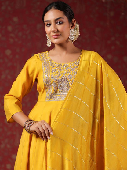 Dhiyona IS Women's Ethnic Motifs Embroidered Anarkali Kurta & Trousers With Dupatta