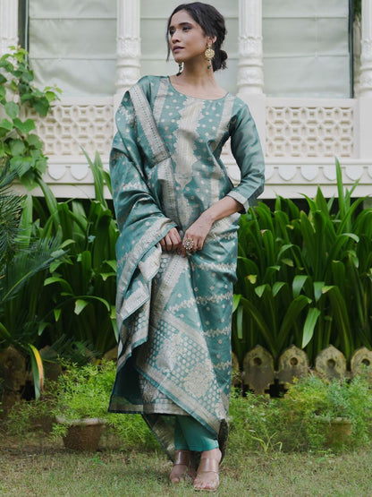 Dhiyona IE Woven Design Pure Silk Kurta with Trousers & Dupatta