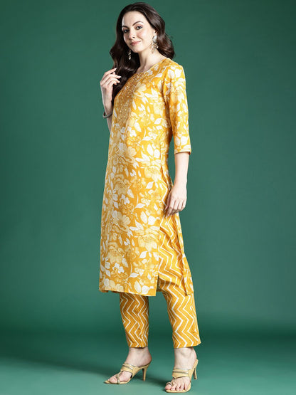 Dhiyona IE Floral Printed Kurta with Trousers & Dupatta