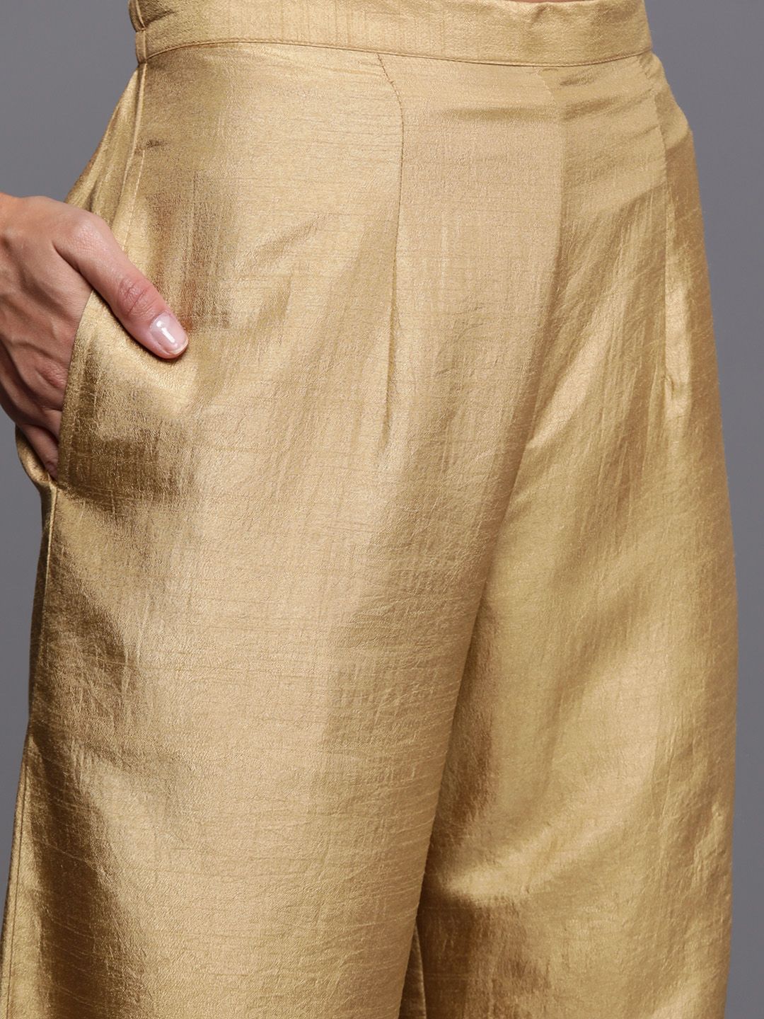 Women Maroon and Gold-Toned Ethnic Motifs Foil Print Kurta with Palazzos