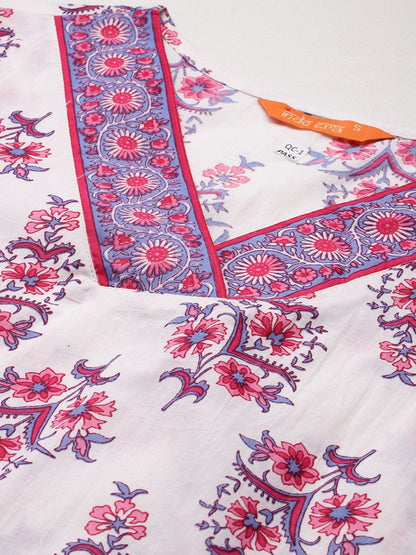 Dhiyona IE Women Floral Printed Regular Pure Cotton Kurta with Palazzos & With Dupatta