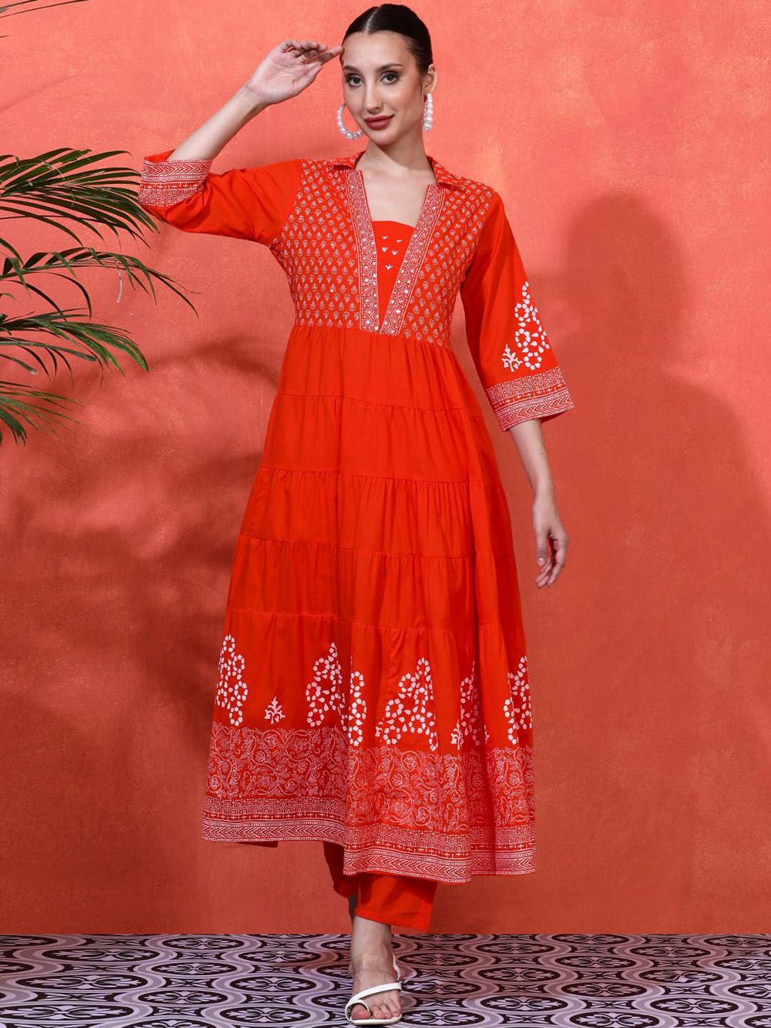 Dhiyona SN Women's Embroidered Pure Cotton A-Line Kurta & Trousers Sets