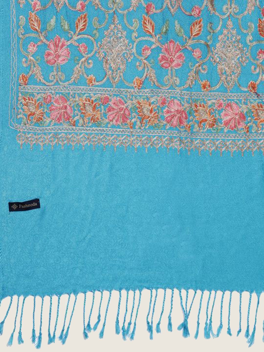 Dhiyona PA Women Blue Embroidered Aari Work Shawl