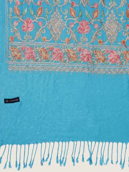 Dhiyona PA Women Blue Embroidered Aari Work Shawl