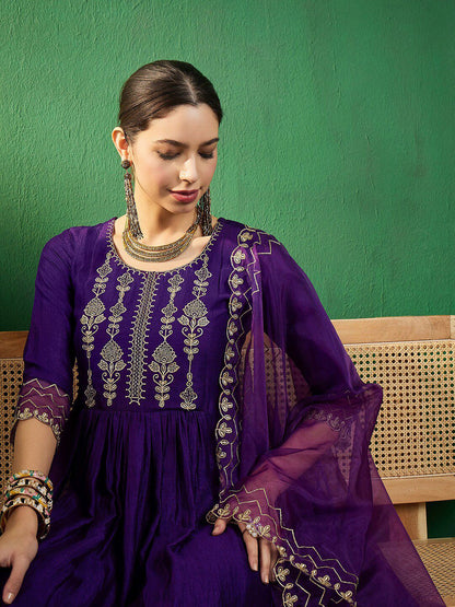 Dhiyona SN Women's Zari Embroidered A-Line Kurta Sets