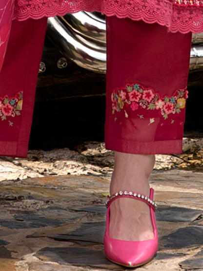 Floral Embroidered Thread Work Kurta with Trousers & Dupatta