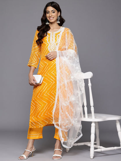 Dhiyona VA Women'sPrinted Thread Work Sequinned Kurta With Trousers & Dupatta