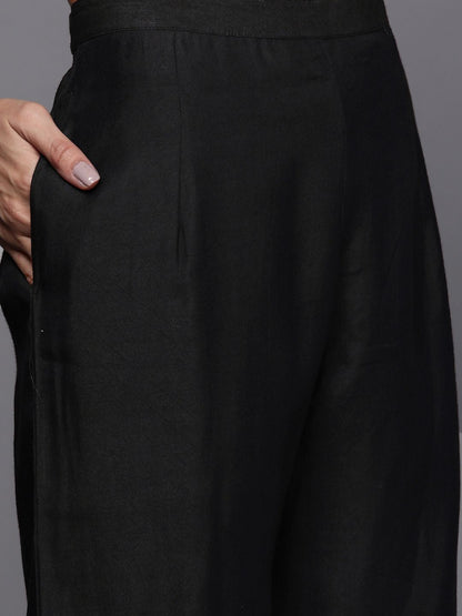 Dhiyona IE Women Black Embroidered Kurta with Palazzos & With Dupatta