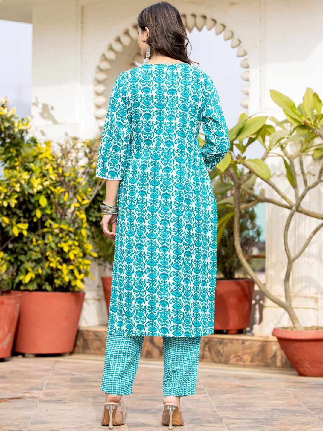 Dhiyona VA Women's Ethnic Motifs Printed Kurta with Mirror Work, Printed Trousers, and Dupatta
