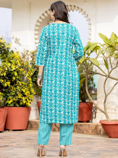 Dhiyona VA Women's Ethnic Motifs Printed Kurta with Mirror Work, Printed Trousers, and Dupatta