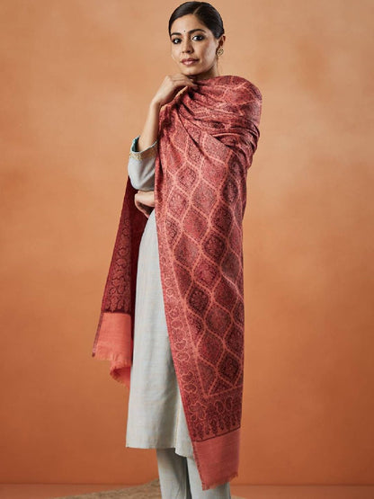 Dhiyona PA Ethnic Motifs Woven Design Woollen Fringed Shawl