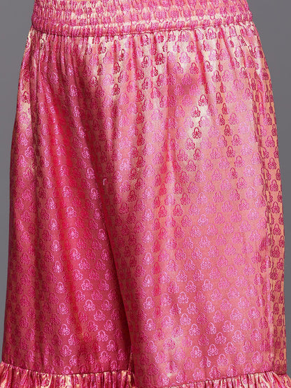 Dhiyona VA Women's Peach-Coloured & Beige Floral Sequinned Kurta with Sharara & With Dupatta